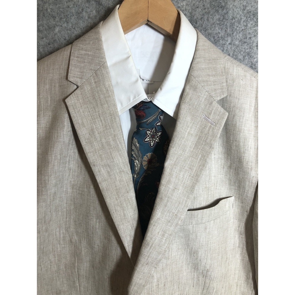 Perry Ellis Blazer Mens 44R Tan Linen Blend Career Suit Coat Jacket Classic